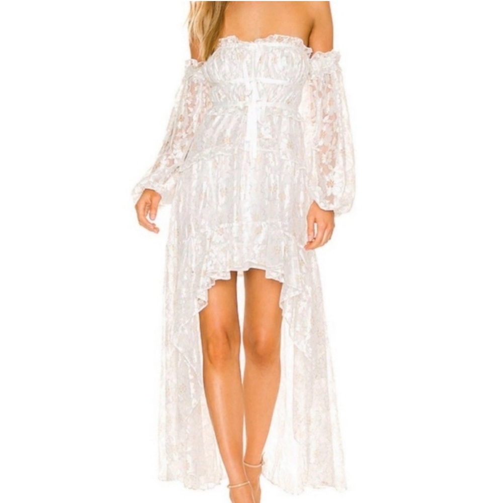 For Love And Lemons Lupita Lurex Daisies Lace Metallic high low Dress Size Small